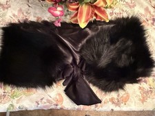 Black Faux Fur Satin Wrap Stole with Bow