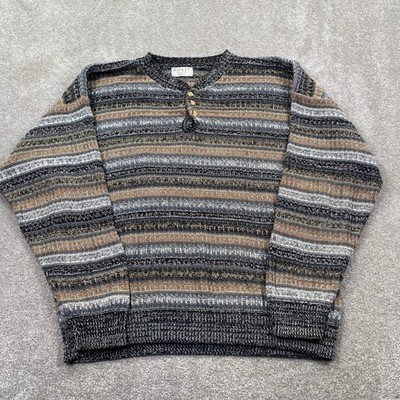 Ashley Knit Henley Sweater Mens XL Multi Color Striped Vintage Made in USA