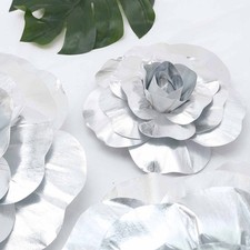 2 pcs 20" Silver Artificial Large Roses Flowers Wall Backdrop Party Light Gray