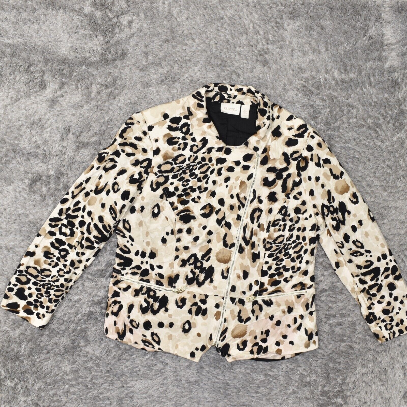 Chico's Women's Size 2 Basic Jacket Brown Cheetah… - image 2