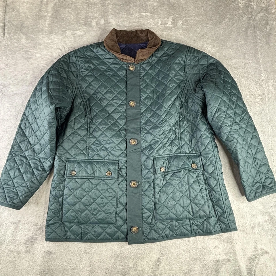 Lands End Chore Jacket Womens XL 18 Blue Green Reversible Quilted Barn Coat - Image 4 of 4