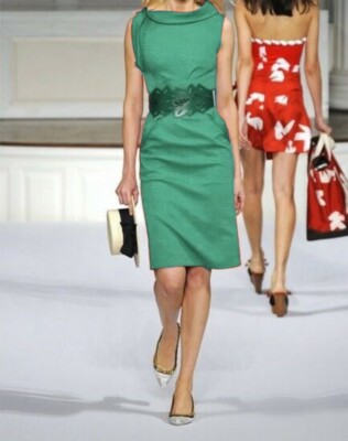 OSCAR DE LA RENTA Dress Jade Green Textured Sheath 8 Asymmetrical Slim  Classic | eBay