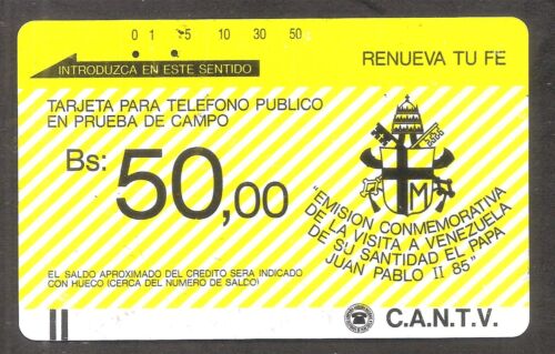 Visita papal 1985 50 Bs Venezuela Phonecard Prueba de Campo Ultra Rare