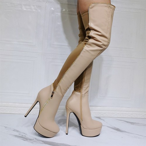 Women High Heel Boots Side Zip Over The Knee Boots Platform Stretch Boots  Shoes | eBay