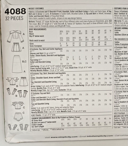 Nuevo Disfraz de guerrero Simplicity 4088 para dama adulto patrón de costura talla 6-12 - Imagen 4 de 6