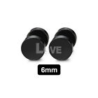 <!--F#f_0-->PAIR BLACK FLAT ROUND BARBELL EARRINGS PLUG GYM MENS MM STUD 316 STAINLESS STEEL<!--F/-->