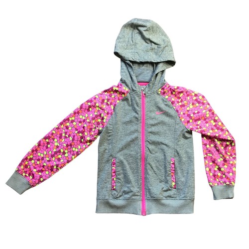 Nike Dri-Fit Lightweight Full Zip Jacket Girls Size 6 Gray, Pink Zipper Pockets