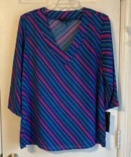 Signature Studio Colorful Striped Blouse Size S NWT