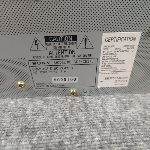 Sony CDP-CE375 5 Disc CD Changer Player Tested No Remote For Repair Read - Picture 9 of 11