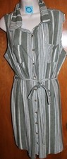 NO BOUNDARIES Jrs XXL SLEEVELESS BUTTON-UP DRESS (Green/White w/ Belt) EUC