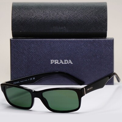 Prada Sonnenbrille schwarz grün glänzend rechteckig eckig PR16MV VPR 16M 1AB-1O1 53mm