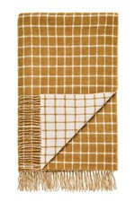 Merino Lambswool Blanket / Throw - Bronte Athens Gold / White Check - Reversible