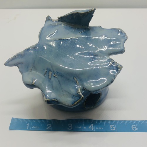 Wardell Pottery Fairy Garden Leaf Spirit House Blue Glaze Yard Art Sculpture - Picture 9 of 12