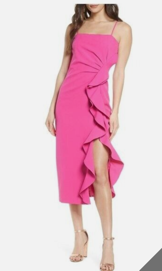 hot pink bardot dress Beautiful: $60 Rona Ruffle Midi in Pink/Fuchsia, US Size 6 WHS B2B