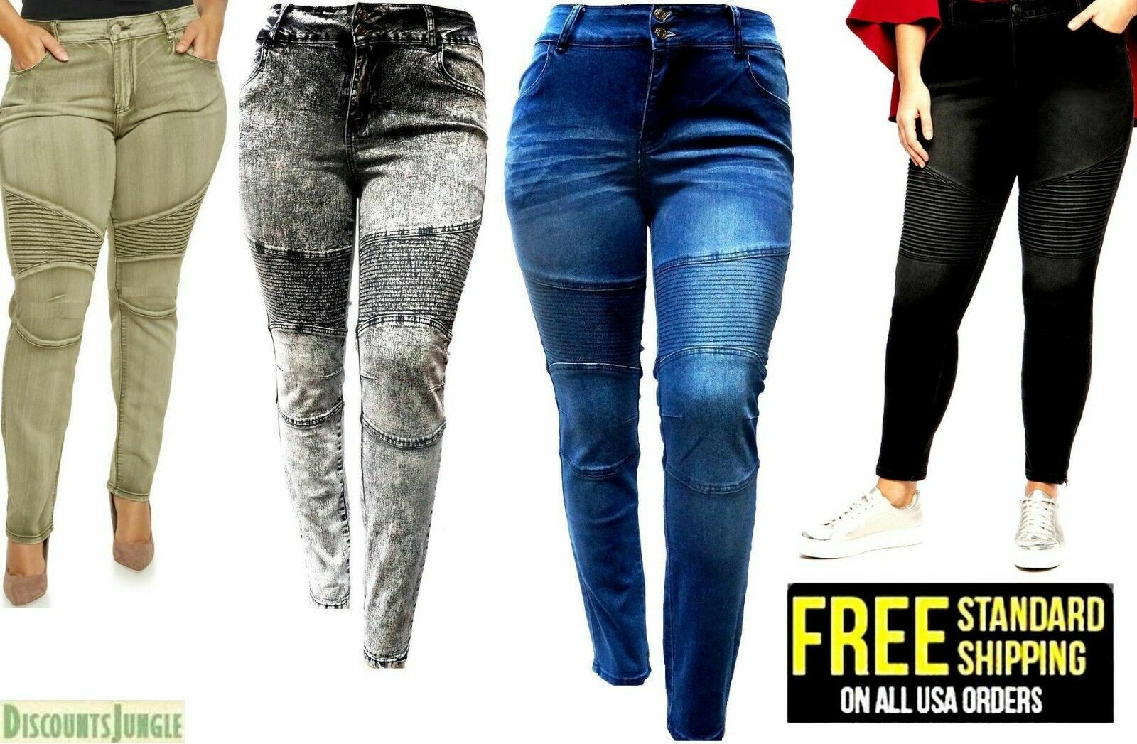 Jack david Women's Plus Size Moto Biker Stretch Skinny Denim Jeans Pants Y1648 