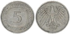 5 DM 1975 F Fehlprägung auf unmagnetischem Schrötling ss 109272