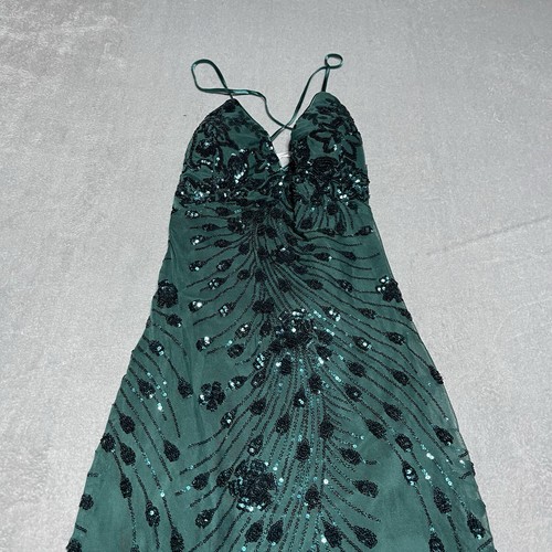 Lulus Dress Womens Large Green Sequin Lace Up Bodycon Mini Emerald Keep Glowing - Picture 3 of 8
