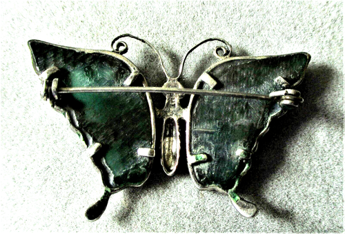 VINTAGE 1970ER STERLING - MARCASIT - CHRYSOPRASE SCHMETTERLINGSBROSCHE - DEUTSCHLAND - Bild 3 von 4