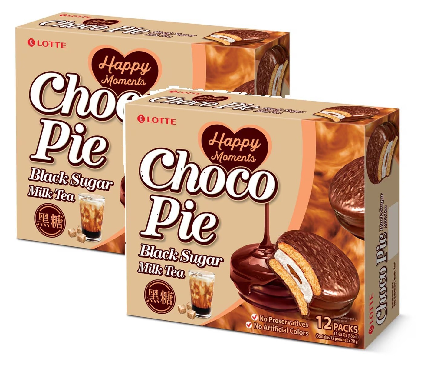 2-Pack Choco Pie Black Sugar Milk Tea ORION (12 Pcs) Korean Marshmallow Cookie