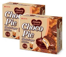 Paquete de 2 galletas de malvavisco coreanas de té de leche de azúcar negra Choco Pie ORION (12 piezas)