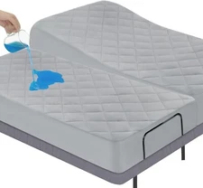 Waterproof Split King Mattress Pad Quilted Fitted Protector for Adjustable Bed