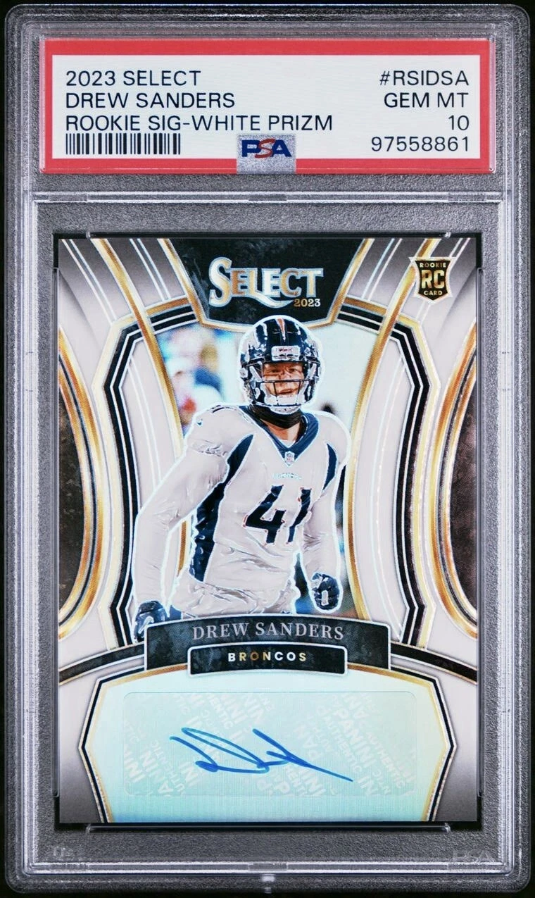 Drew Sanders Panini Select Rookie Signatures #RSIDSA White Prizm