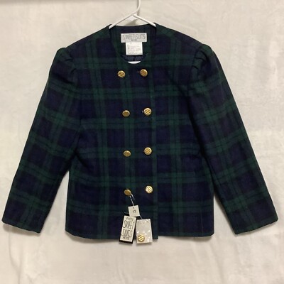 VTG RARE Sweet Suits Wool Blend Plaid Double Breasted Blazer Jacket Sz 12 P NWT
