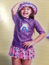 UV SKINZ UPF 50 Girl's Size 2T Purple Rain Or Shine 3-Piece Swim Set Beach