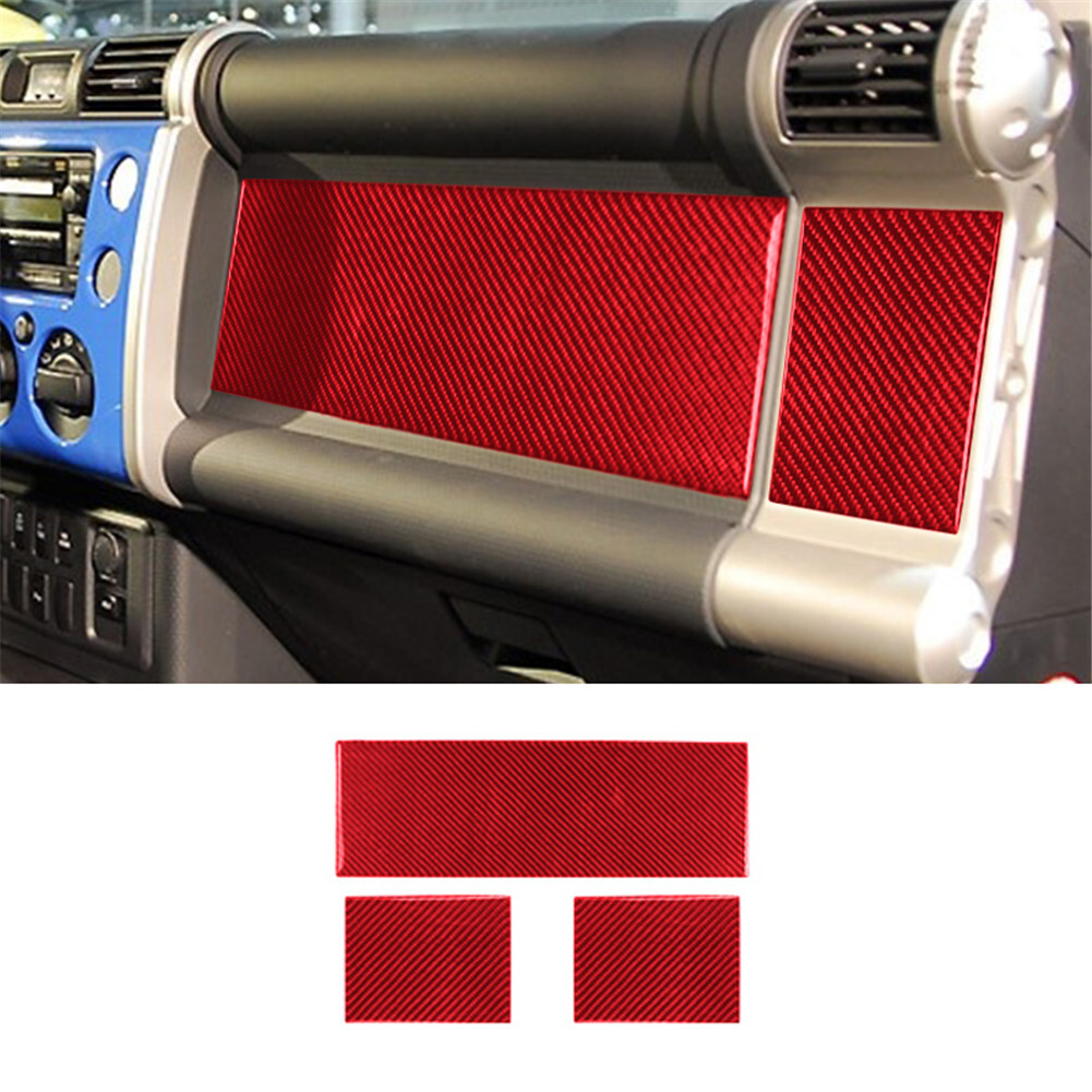 3Pcs Dashboard Panel Trim Cover Carbon Fiber For Toyota FJ Curiser 2007-2021 RED