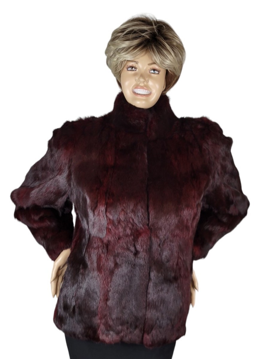 Vintage Hong Kong Womens Dyed Burgundy Red Maroon Wine Rabbit Fur Coat  Jacket L