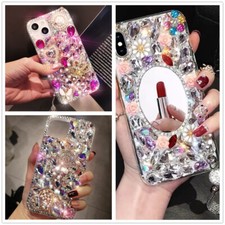 Women Girl Sparkle Bling Glitter Rhinestone Back TPU Bracelet Phone Case Cover
