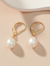White Freshwater Pearl Drop Earrings Gold or Silver Women gift Jewellery UK   