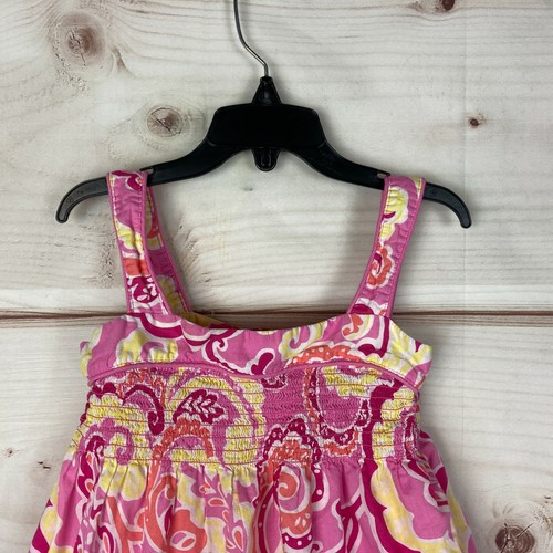 Gap Dress Girls Small Pink Yellow Cotton Paisley A-Line Sleeveless Square Neck - Picture 2 of 7