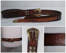 Vintage Ranger Buckle Belt Embossed Leather w/ Jewels #J2162