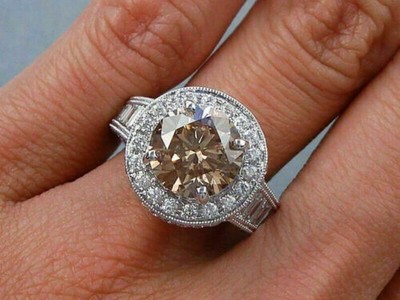3.00Ct Round Cut Chocolate Halo Lab-Created Ring 14K White Gold Plated