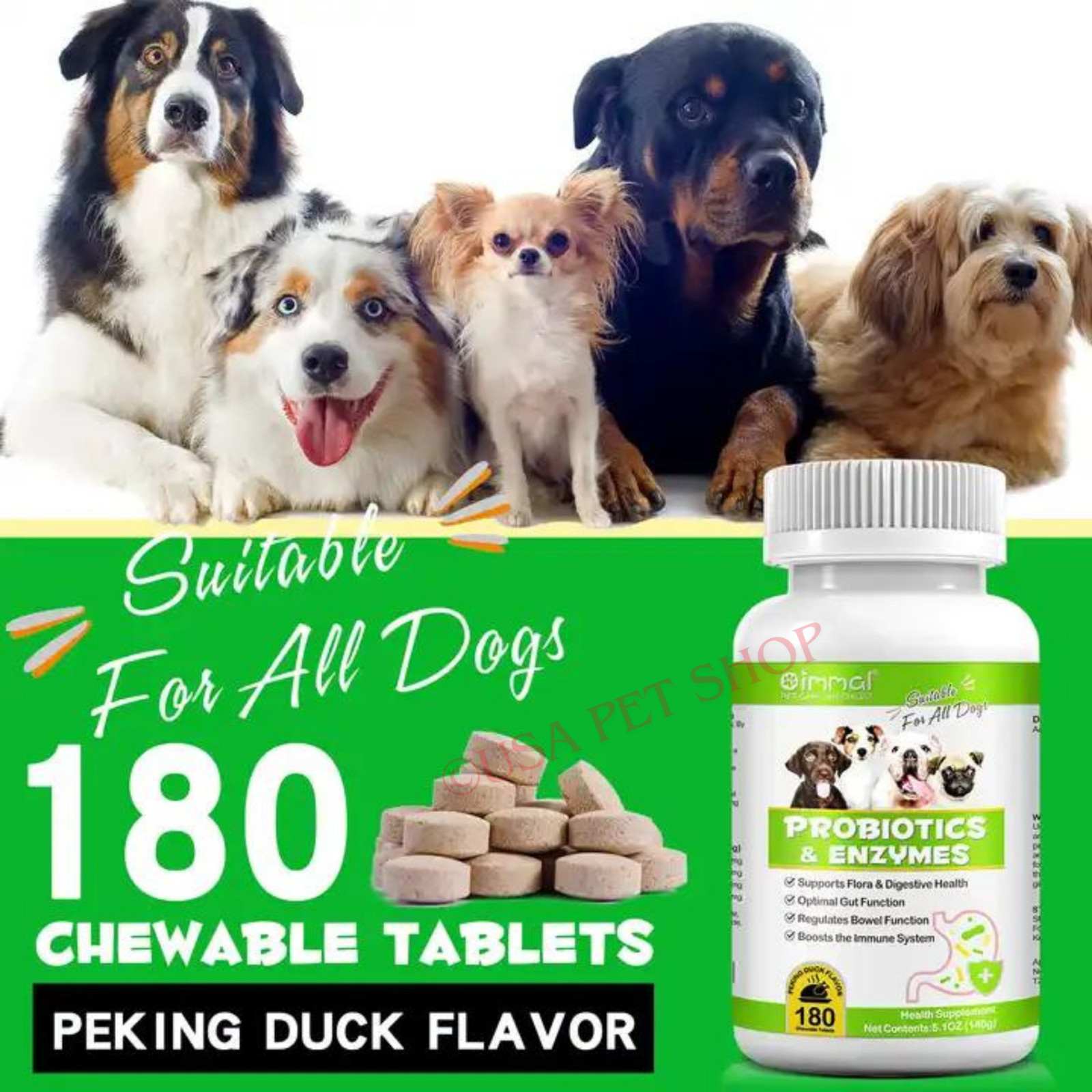 Probiotic For Dogs + Enzyme Blend For Dogs Digestive Gut Supports Ct. 180