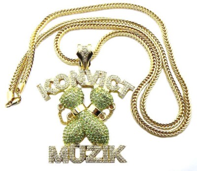 MENS ICED KONVICT MUZIK PENDANT WITH 4mm 36'' FRANCO CHAIN