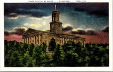 Nashville TN Tennessee State Capitol Building Night View Vintage Postcard