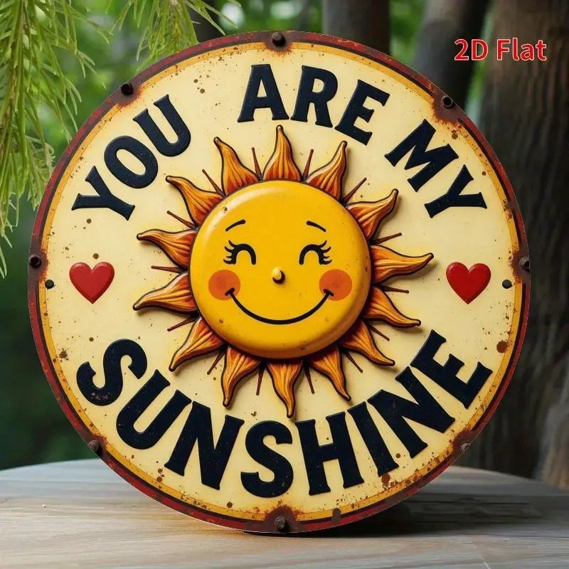 You Are My Sunshine Retro Metal Sign Round Farmhouse Wall Art Decoration Gift