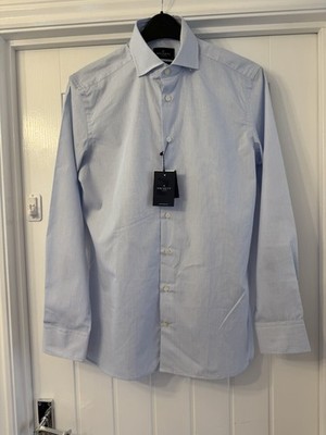 New Hackett London Men's Blue Magic Graph Check Slim Fit Shirt, UK Size Small