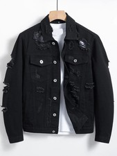 Men's denim jacket for spring and autumn. Black ripped jacket. Street - style, t