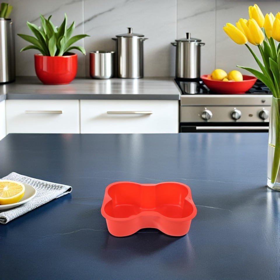 Red Flexible Silicone Bone Shape Cake Molds 4Pcs Non Stick Bakeware ...