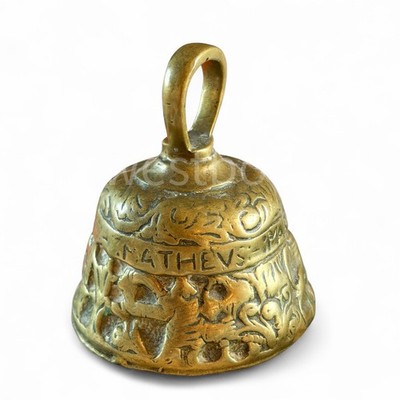 Antike kleine Messing Heiligtum Gebet Glocke Mathevs/Marcvs/Lvcas/Johannes 