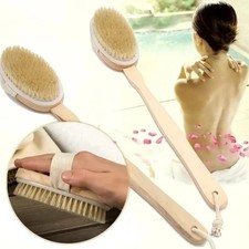 Wooden Long Handle Body Brush - Detachable Back Scrubber Exfoliating Bath Tool