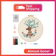 JOINRUN Beginner Embroidery Kit for Adults, Deer Cross Stitch Kits with 7.9" Hoo