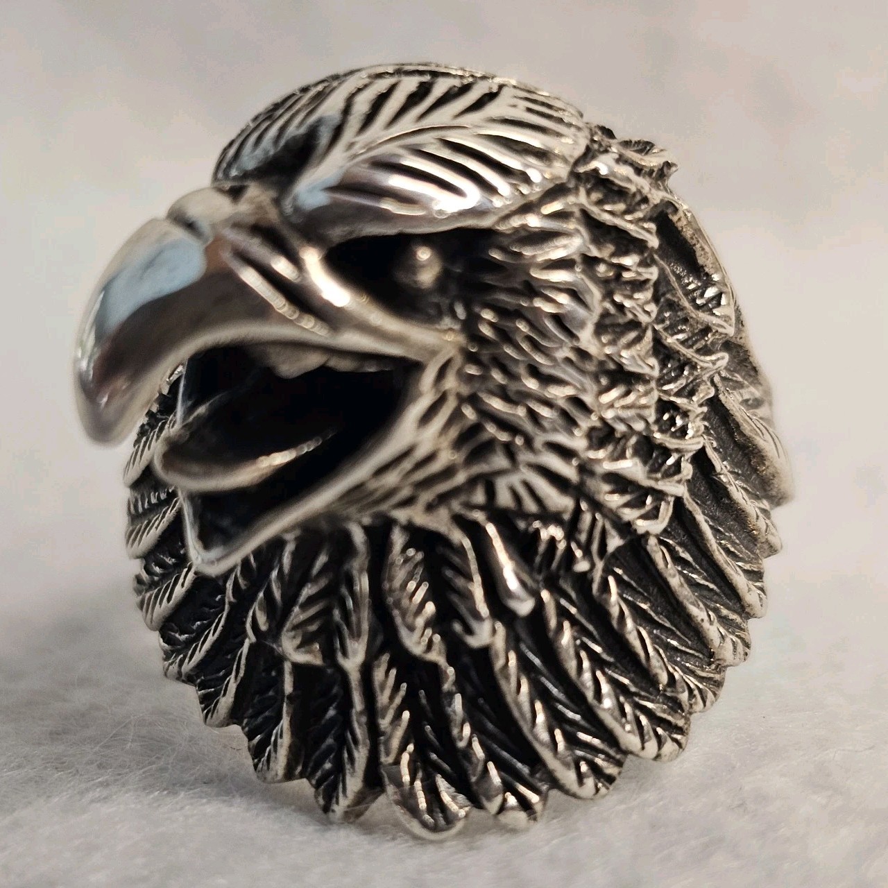 Men’s Solid Sterling Silver 3D Eagle Head Ring Si… - image 2
