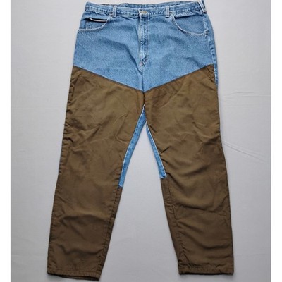 Wrangler Mens Upland Jeans Blue Denim Brown Brush Guard Hunting Pants 42x32