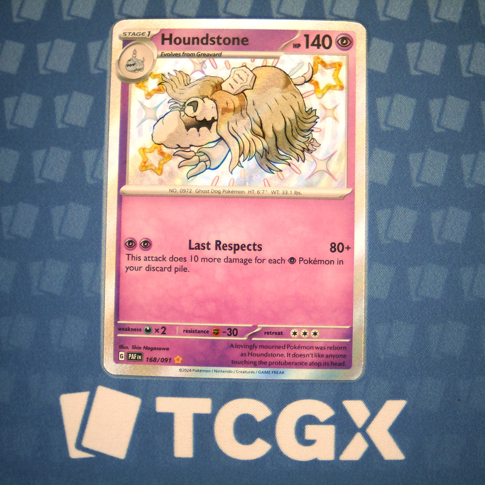 Pokemon - Houndstone - 168/091 - SV: Paldean Fates - Holo - Shiny Rare NM