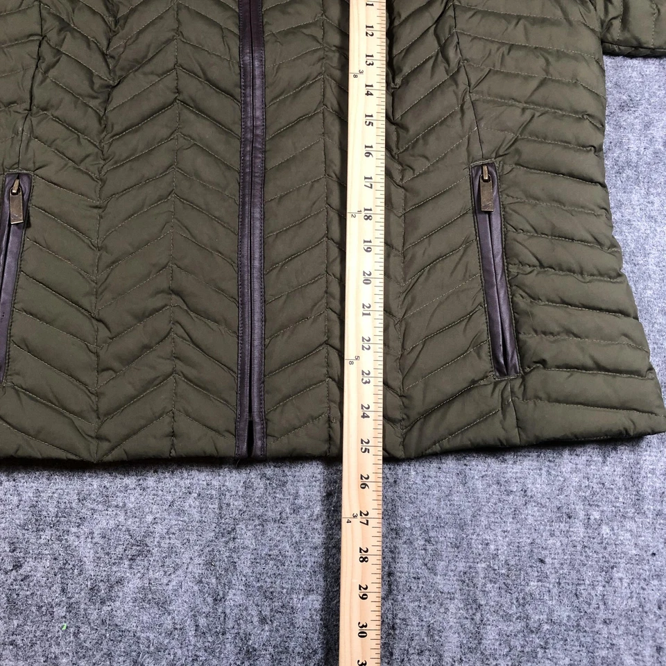 Chaqueta de plumón Eddie Bauer para mujer XL verde acolchada plumón de ganso imitación piel cuello cremallera Foto 4 de 4
