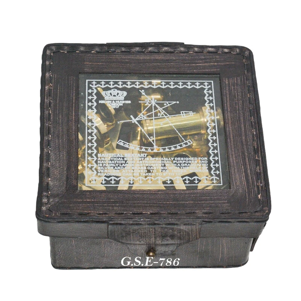 Antiguo sextante alemán astrolabio náutico de latón vintage de 4" con caja de cuero-regalo Foto 4 de 4